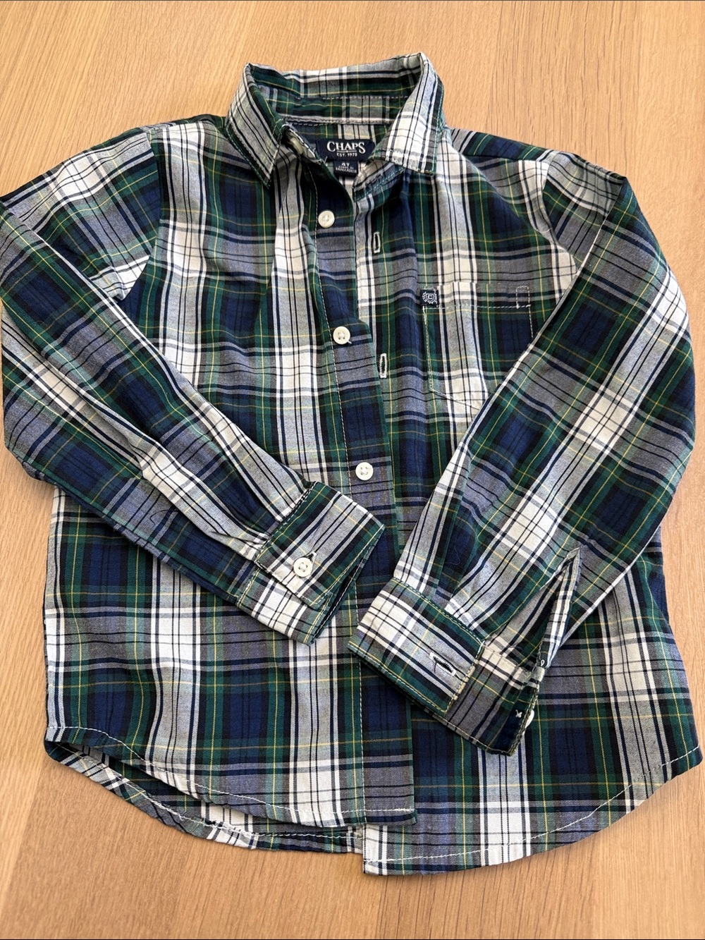 Chaps Boys' Green, Navy & White Plaid Button-Down Shirt